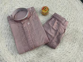 Peach soft heavy silk sequins embroidered kurta pajama 2