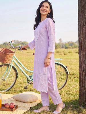 women ethnic motifs embroidered regular thread work cotton kurta with trousers & with dupatta 6