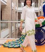 women floral embroidered regular thread work cotton kurta with trousers