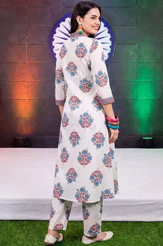 women floral printed regular cotton kurta with trousers