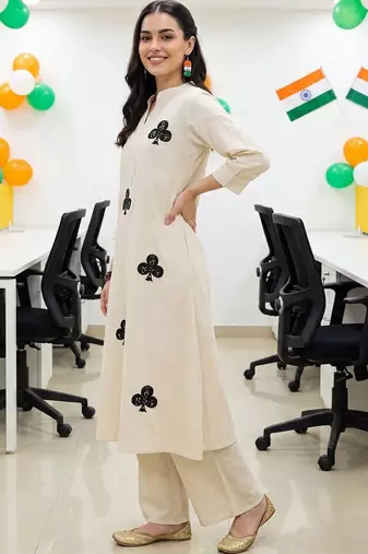 women printed regular cotton kurta with palazzos