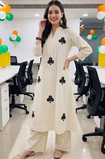 women printed regular cotton kurta with palazzos