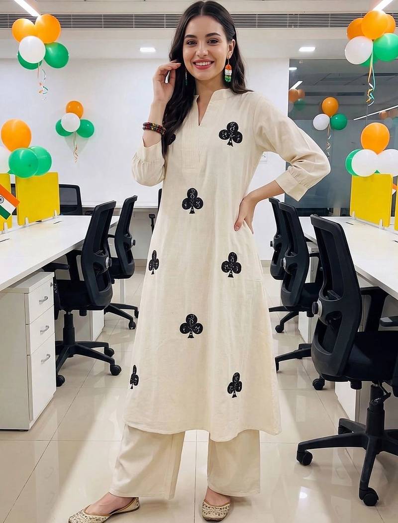 women printed regular cotton kurta with palazzos