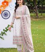 ethnic motifs printed regular cotton kurta with trousers & with dupatta