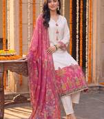 women ethnic motifs embroidered regular kurta with trousers & with dupatta
