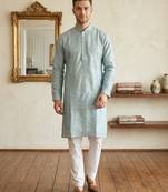 Light blue earth silk embroidery sequence work kurta pajama