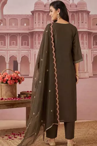 women ethnic motifs embroidered regular thread work liva kurta with trousers & with dupatta