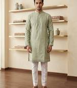Light green earth silk embroidery sequence work kurta pajama