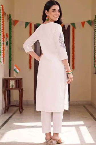 women ethnic motifs printed regular cotton kurta with trousers & with dupatta