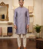 Purple earth silk embroidery sequence work kurta pajama