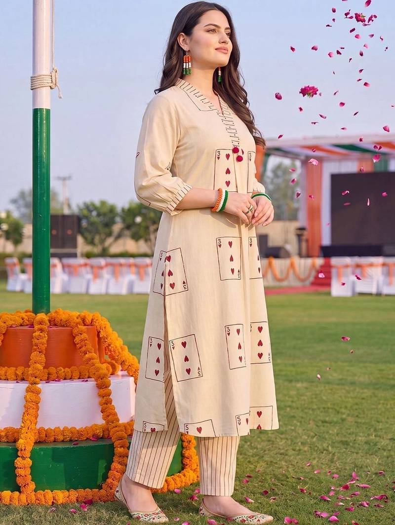 women printed regular kurta with trousers