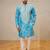 Blue simmer silk neck embroidery sequence + printed kurta pajama