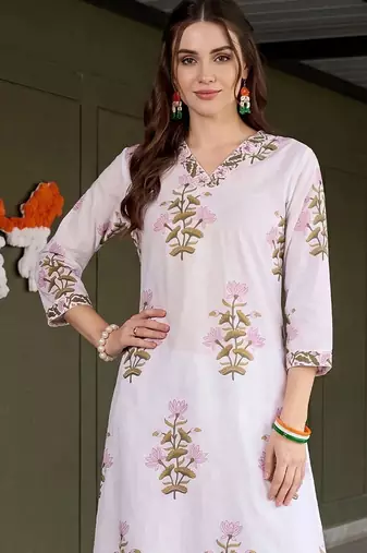 women floral printed regular cotton kurta with trousers
