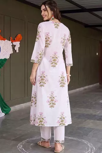 women floral printed regular cotton kurta with trousers