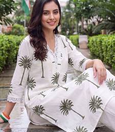 women ethnic motifs printed regular cotton kurta with trousers