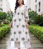 women ethnic motifs printed regular cotton kurta with trousers