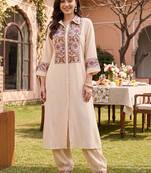 women ethnic motifs embroidered regular thread work kurta with pyjamas
