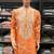 Orange simmer silk neck embroidery sequence + printed kurta pajama