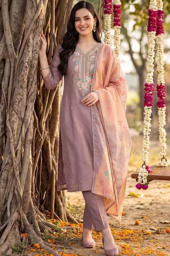 women floral embroidered regular thread work kurta with trousers & with dupatta