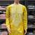 Yellow simmer silk neck embroidery sequence + printed kurta pajama