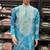 Blue simmer silk neck embroidery sequence + printed kurta pajama
