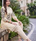 women ethnic motifs embroidered regular thread work cotton kurta with trousers