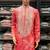 Peach pink simmer silk neck embroidery sequence + printed kurta pajama