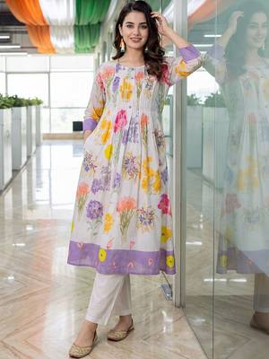 women floral printed empire cotton kurta with trousers 1