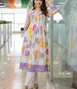 women floral printed empire cotton kurta with trousers