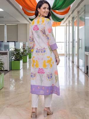 women floral printed empire cotton kurta with trousers 4