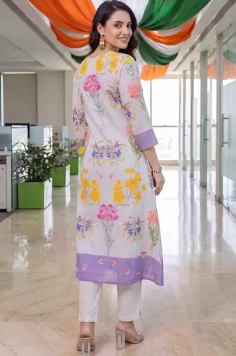 women floral printed empire cotton kurta with trousers