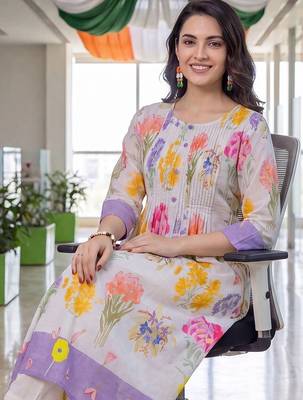 women floral printed empire cotton kurta with trousers 5