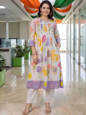 women floral printed empire cotton kurta with trousers 6