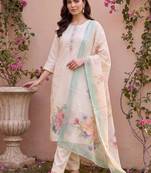 women floral printed regular thread work kurta with trousers & with dupatta