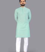 Sea green rayon chikankari lucknowi schifli work kurta pajama