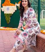 women floral printed regular cotton kurta with trousers