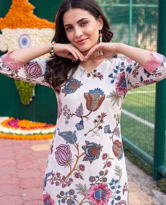 women floral printed regular cotton kurta with trousers 2