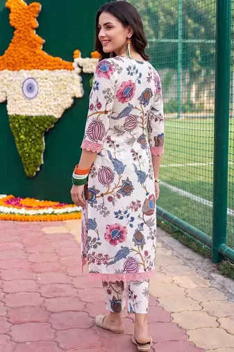women floral printed regular cotton kurta with trousers