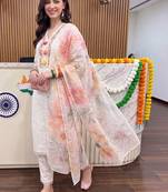 women floral embroidered regular thread work cotton kurta with trousers & with dupatta