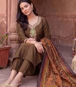 women ethnic motifs embroidered regular thread work kurta with trousers & with dupatta