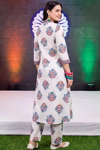 women floral printed regular cotton kurta with trousers