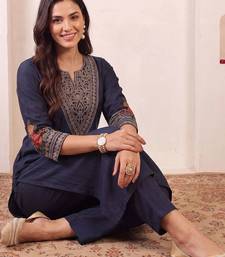 women ethnic motifs embroidered regular thread work kurta with trousers