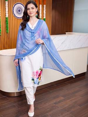 women floral printed regular linen kurta with trousers & with dupatta 3