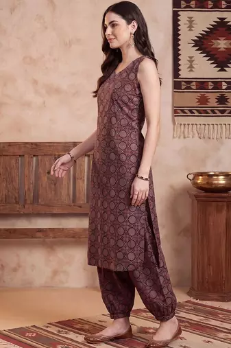 women printed regular cotton kurta with dhoti pants