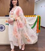 women floral embroidered regular thread work cotton kurta with trousers & with dupatta