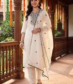 women ethnic motifs embroidered regular thread work kurta with trousers & with dupatta