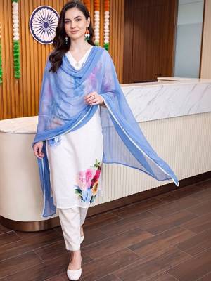 women floral printed regular linen kurta with trousers & with dupatta 1