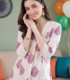 women floral printed empire cotton kurta with trousers