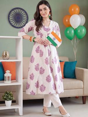 women floral printed empire cotton kurta with trousers 3