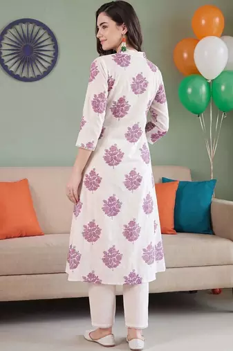 women floral printed empire cotton kurta with trousers